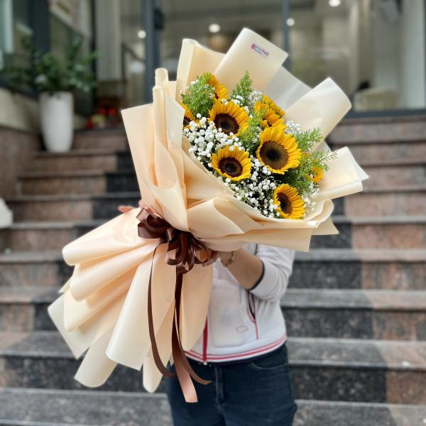 Bó hoa hướng dương 9 bông mix baby thích hợp tặng 8/3 ý nghĩa  5