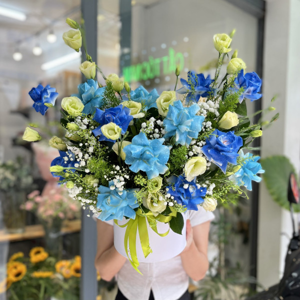 Hộp hoa hồng xanh mix cát tường : hoa tặng chúc mừng đẹp  4