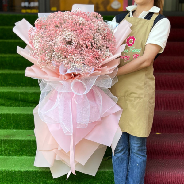 Bó hoa baby hồng siêu to khổng lồ tặng sinh nhật đẹp và ý nghĩa  5