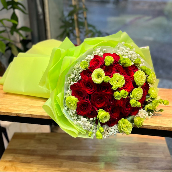 Bó hoa chúc mừng sinh nhật đẹp : hồng đỏ mix baby và cát tường 6