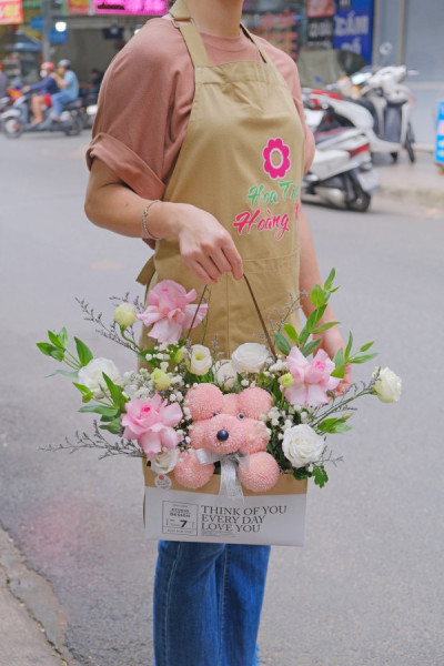 Giỏ hoa gấu hồng đáng yêu 4