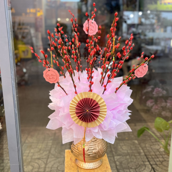 Bình hoa nụ Tầm Xuân Đỏ 30 cành 4