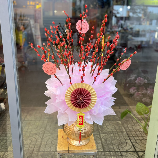 Bình hoa nụ Tầm Xuân Đỏ 30 cành 6