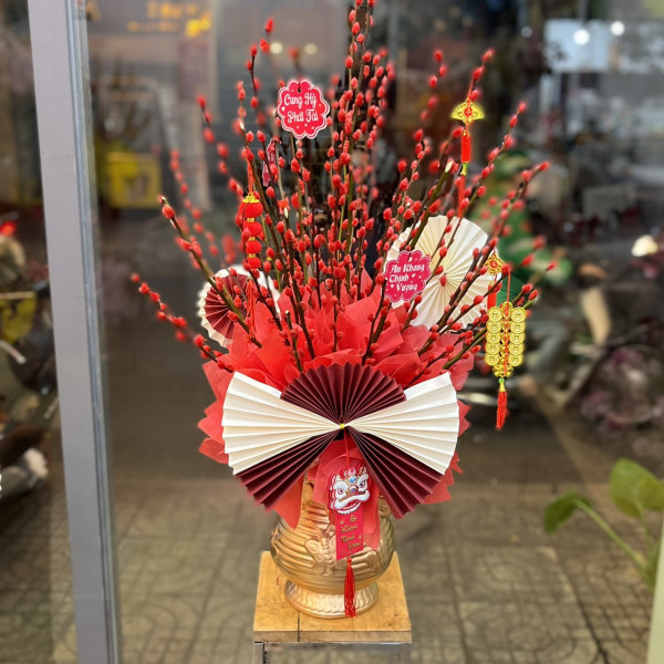 Bình hoa nụ Tầm Xuân Đỏ 40 cành 4