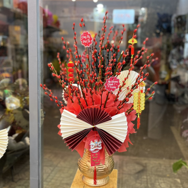 Bình hoa nụ Tầm Xuân Đỏ 40 cành 5