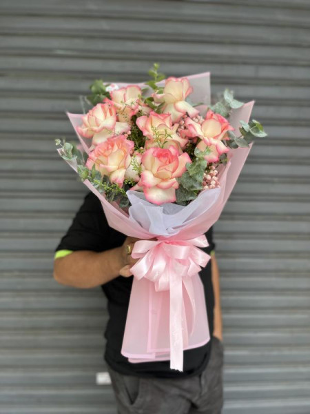 Bó hoa hồng song hỉ 7 bông mix baby - tặng sinh nhật 5
